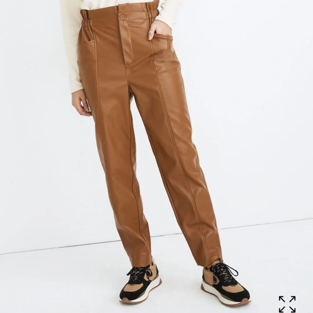 Madewell Women's Vegan Leather Paperbag Pants Size 12 Camel Tan Pull On - Picture 12 of 12